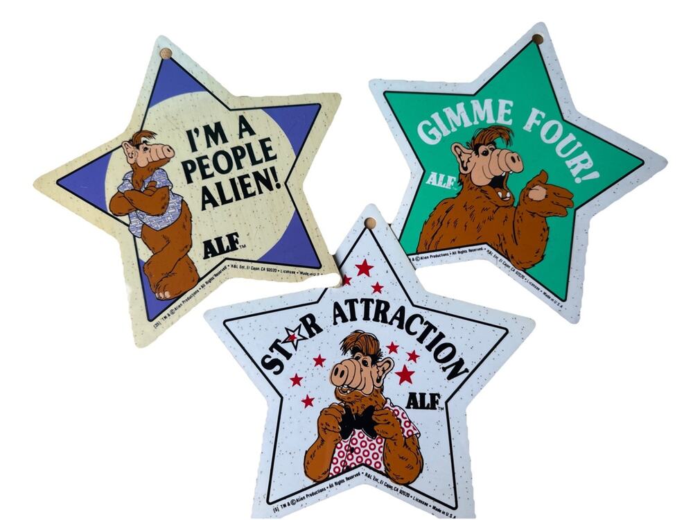 Alf Star Shaped Signs TV Show Alien Production Vintage Lot Of 3